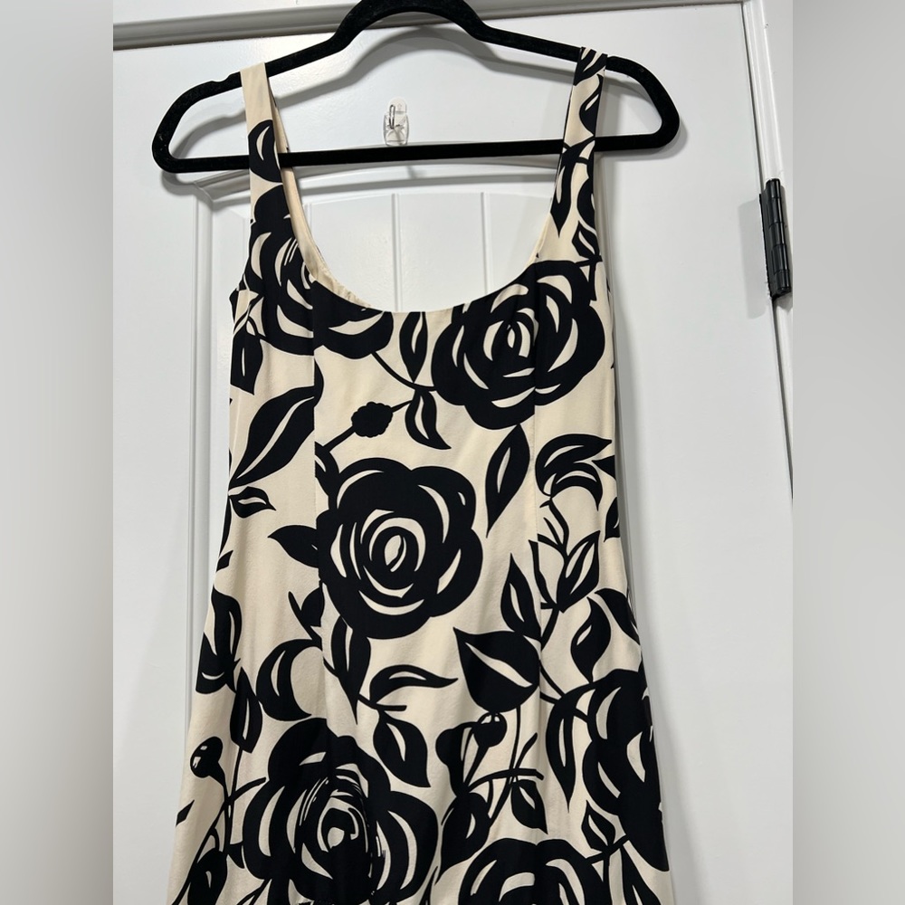 YTK 100% Silk Black Flower Printed Midi Dress Size 6. - Picture 8 of 12